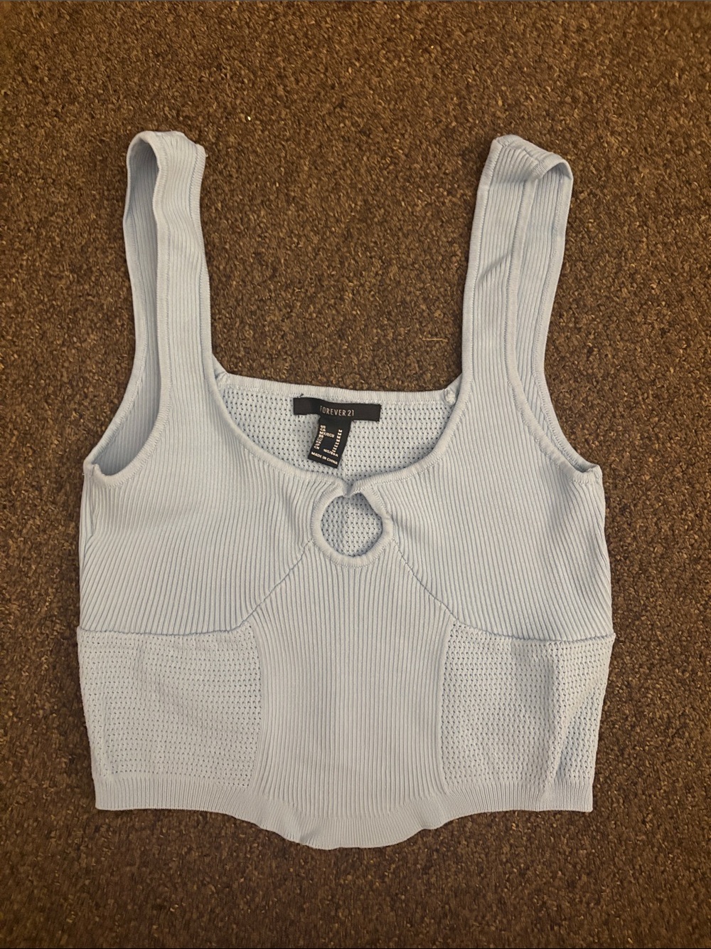 Forever 21 Pale Blue Ribbed Crop Tank with Front Cutout